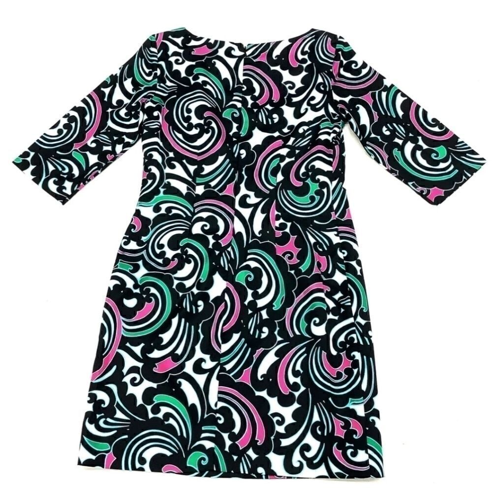 🎉HP🎉LN BANANA REPUBLIC 3/4 L SLEEVE SHIFT DRESS ABSTRACT SCROLL